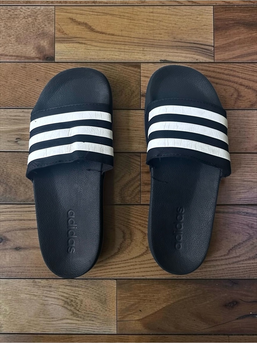 Adidas Adilette Black White 3-Stripes Slides Size 5